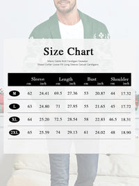 Grüner Strickcardigan mit Schalkragen, Herrenmode, Größentabelle, lässiger Stil.