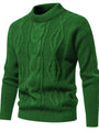 Grüner Strickpullover, Zopfmuster, Herrenmode, Winterkleidung, Baumwolle, Rundhalsausschnitt