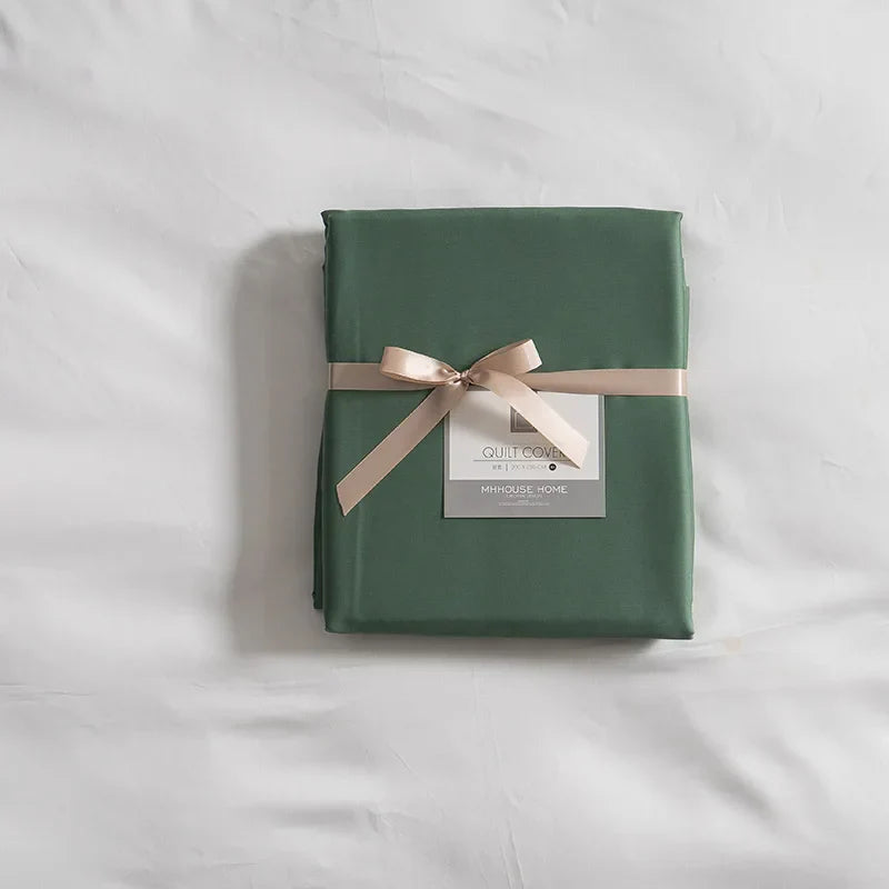 Grünes Bettlaken-Set aus Baumwolle mit Schleife, luxuriöse Bettwäsche, Geschenkverpackung.