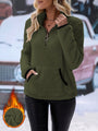 Damen Fleece-Pullover, olivgrün, Reißverschluss, warm, modisch, Winterkleidung, Freizeitlook.