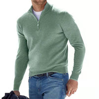 Grüner Herren-Pullover mit Reißverschluss, langärmelig, aus Baumwolle, lässig, modisch.