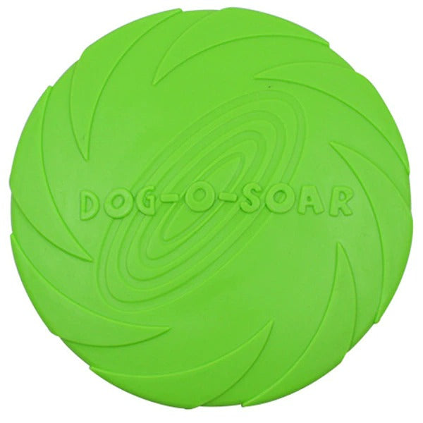 Grüner Hundespielzeug-Frisbee aus Gummi, langlebig, ideal für Apportierspiele.