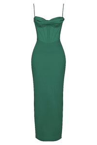 Grünes, ärmelloses Abendkleid mit Korsett-Design, elegantes Maxikleid für Damen.