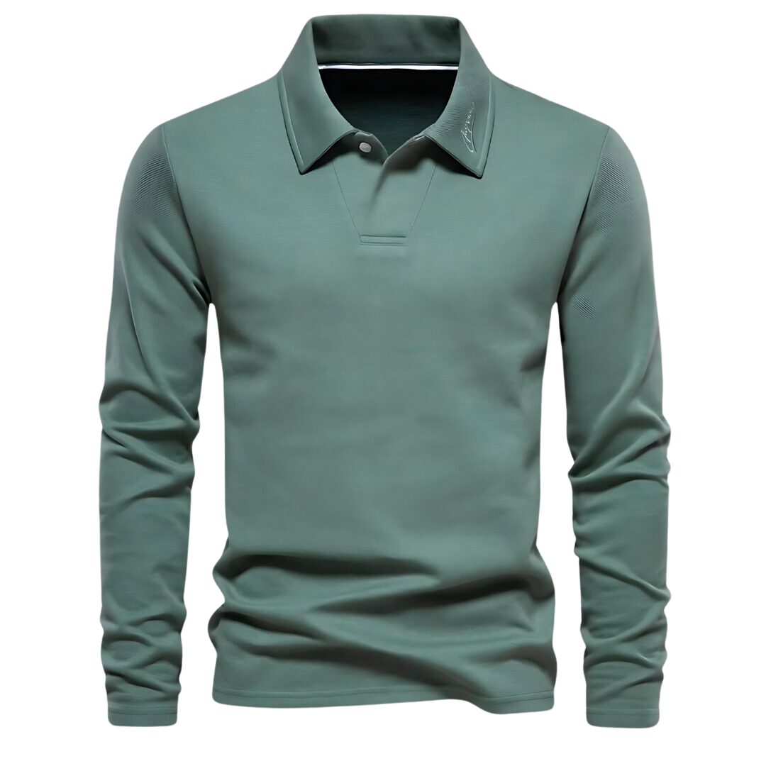 Grünes Herren-Poloshirt, langärmelig, Baumwolle, klassischer Kragen, Freizeitmode.