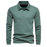 Grünes Herren-Poloshirt, langärmelig, Baumwolle, klassischer Kragen, Freizeitmode.