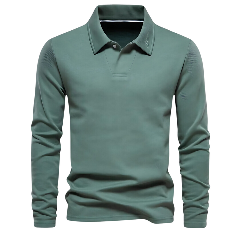 Grünes Herren-Poloshirt, langärmelig, Baumwolle, klassischer Kragen, Freizeitmode.