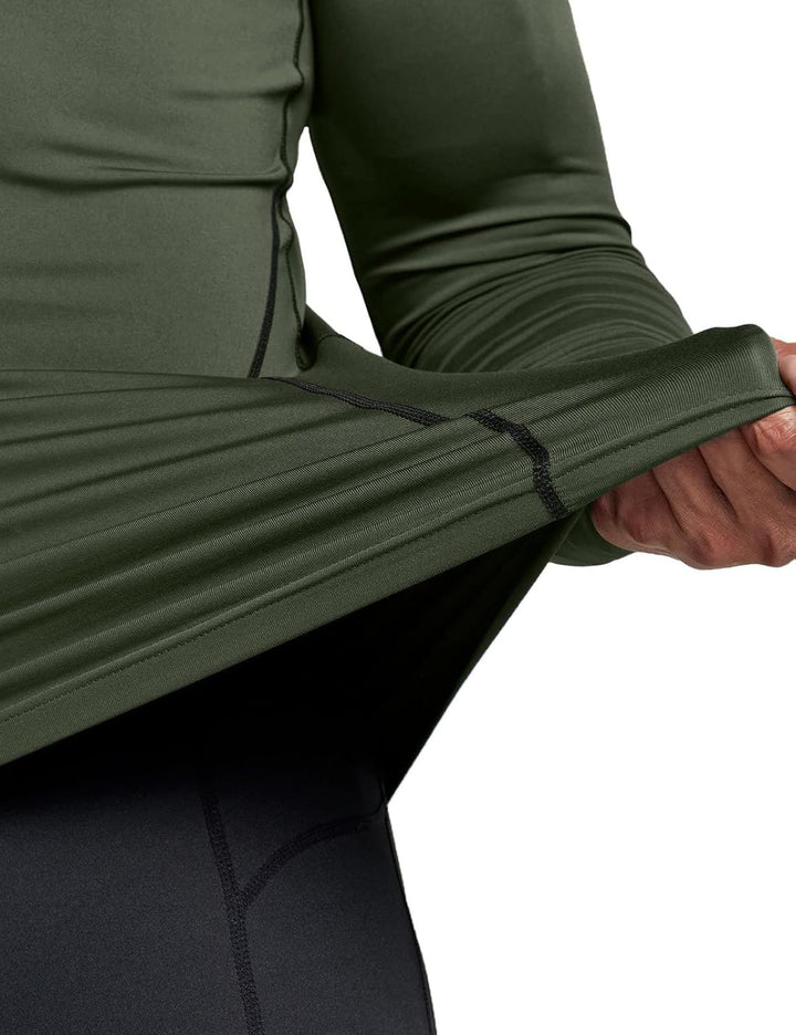 Grünes langärmeliges Funktionsshirt, atmungsaktiv, dehnbar, ideal für Sport und Outdoor.