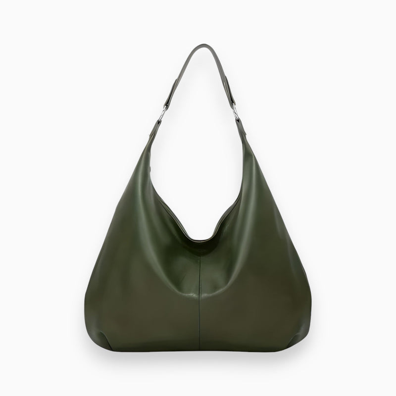 Grüne Ledertasche, Hobo-Stil, modisch, geräumig, Damenaccessoire, Alltagsgebrauch.