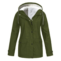Damen Winterjacke grün, gefüttert, Kapuze, Taschen, warm, Outdoor, modisch, wasserdicht.