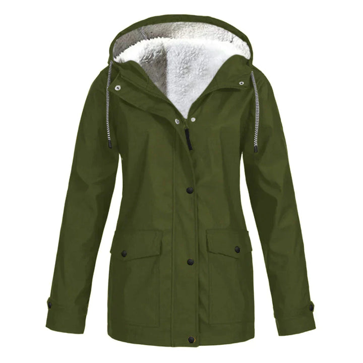 Damen Winterjacke grün, gefüttert, Kapuze, Taschen, warm, Outdoor, modisch, wasserdicht.