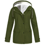 Grüne Damenjacke mit Kapuze, wasserdicht, Fleece-Innenfutter, Outdoor-Bekleidung.