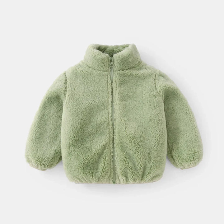 Grüne Kinder-Fleecejacke mit Reißverschluss, warm, kuschelig, ideal für Herbst und Winter.