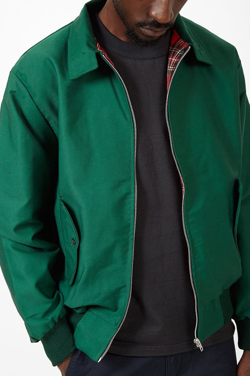 Grüne Herrenjacke mit Reißverschluss, kariertem Innenfutter, lässiger Stil, Baumwolle.