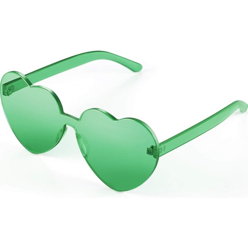 Grüne herzförmige Sonnenbrille aus Kunststoff, modisches Accessoire für Damen.