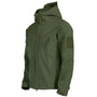 Grüne Softshell-Jacke mit Kapuze, wasserabweisend, Outdoor-Bekleidung für Herren.