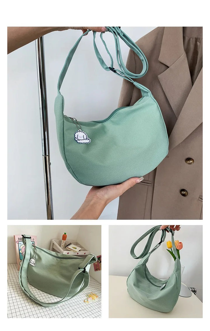 Grüne Umhängetasche aus Stoff, modisch, mit Stickerei, ideal für Damen, lässiger Stil.