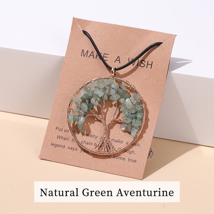 Natürlicher grüner Aventurin-Anhänger, Baum des Lebens, handgefertigt, Schmuck, Geschenkidee.