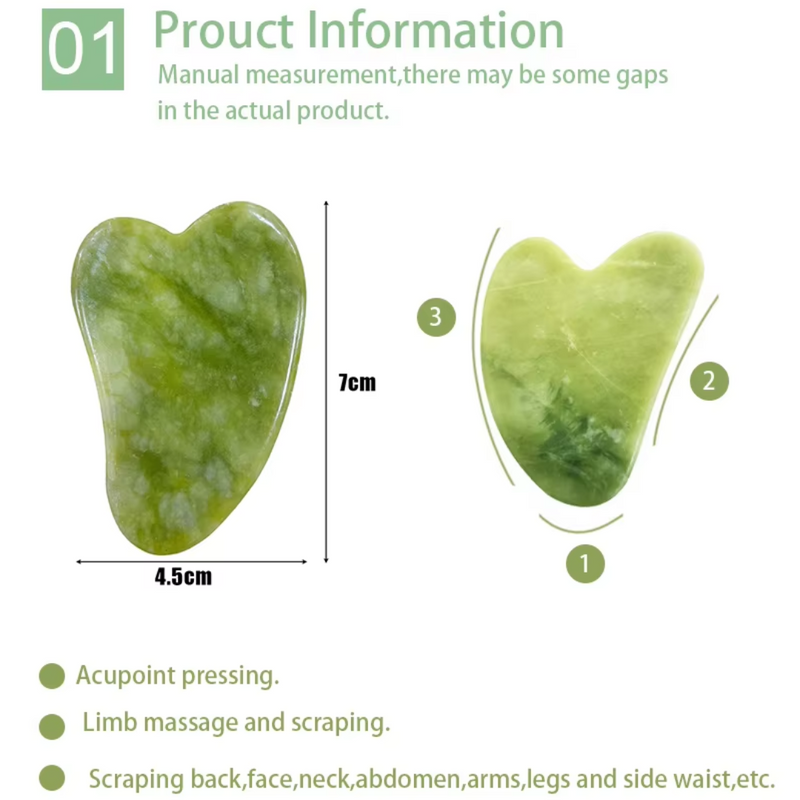Grüner Jade Gua Sha Stein, 7cm, Massagewerkzeug für Gesicht und Körperpflege.
