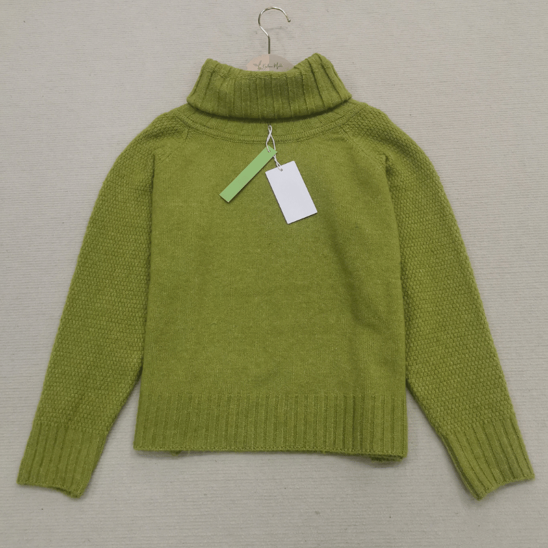 Grüner Rollkragenpullover aus Wolle, Damenmode, Herbstkollektion, warm und stilvoll.