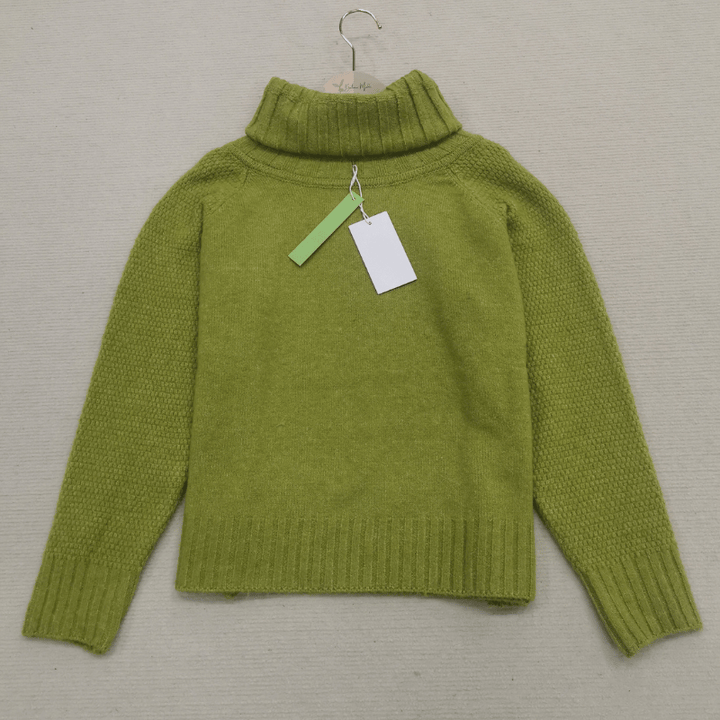 Grüner Rollkragenpullover aus Wolle, Damenmode, Herbstkollektion, warm und stilvoll.