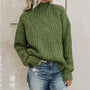 Grüner Strickpullover Damen, Rollkragen, Zopfmuster, lässig, warm, Herbstmode, Streetwear.