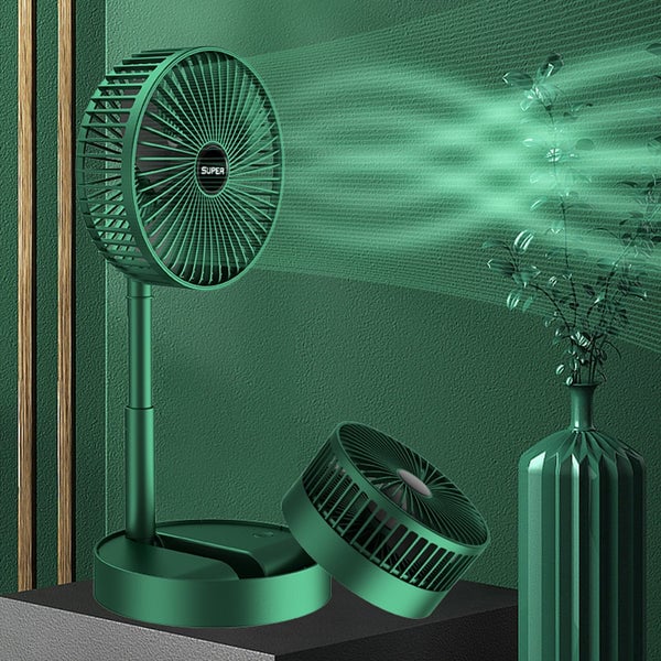Grüner Tischventilator, verstellbar, leise, modern, für Büro oder Zuhause, energiesparend.