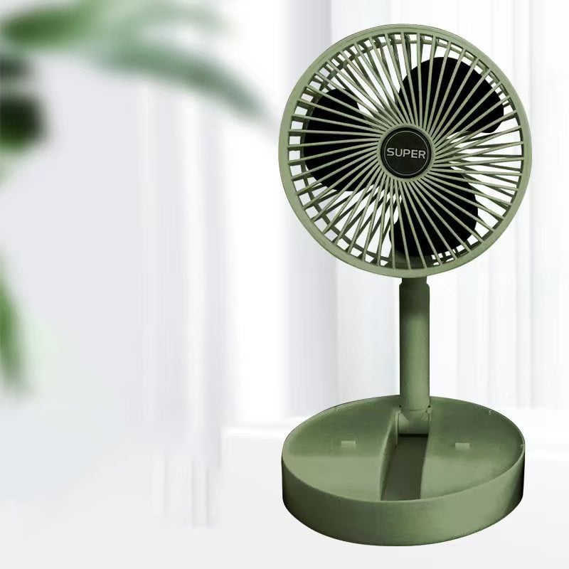 Grüner Tischventilator, leise, energieeffizient, modernes Design, ideal für Büro und Zuhause.
