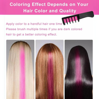 Haarfärbekamm mit pinkem Strähneneffekt auf blondem, braunem und schwarzem Haar.