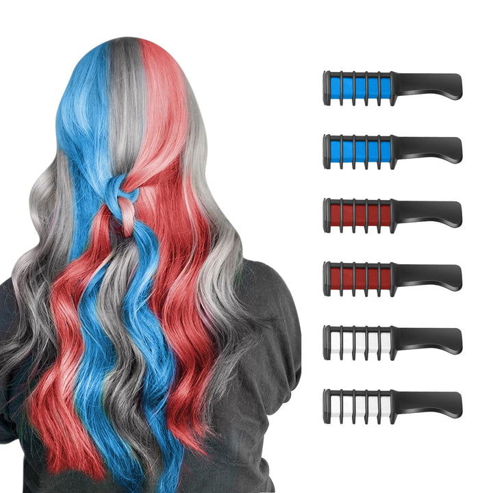 Farbige Haarsträhnen-Kreide, temporär, blau-rot-grau, für DIY-Haarstyling, 6er-Set.