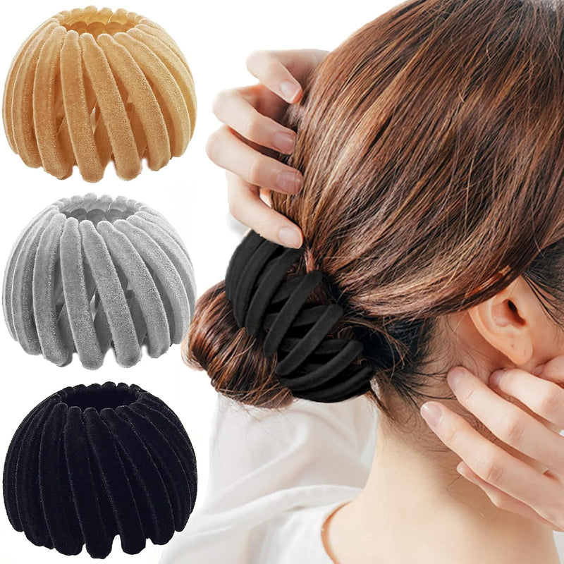 Damen Haarband Set, elastisch, Samt, 3 Farben: Beige, Grau, Schwarz, für Hochsteckfrisuren.