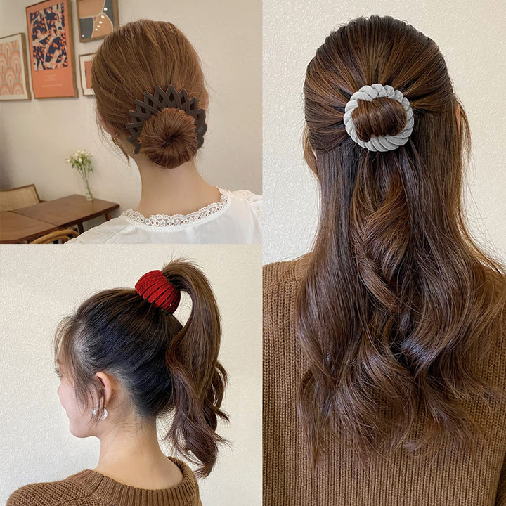 Damenfrisuren mit Haarspangen: braun, grau, rot; stilvolle Haaraccessoires für Hochsteckfrisuren.