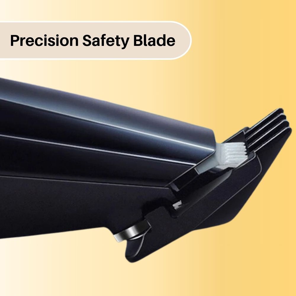 Schwarzer Haarschneider mit Präzisionssicherheitsklinge, ergonomisch, für präzises Trimmen.