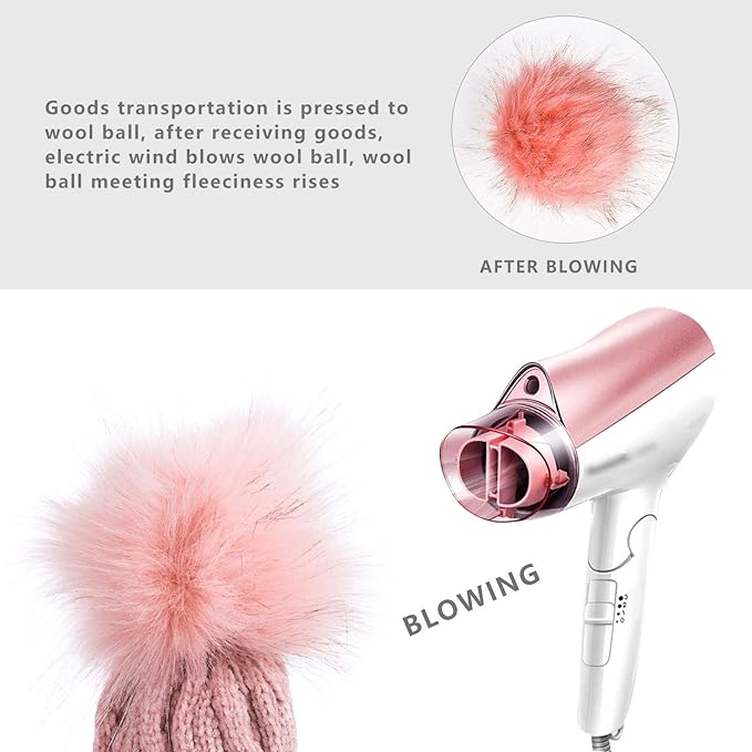 Rosa Haartrockner bläst Wollball, entfernt Flusen, elektrische Reinigung, Haushaltsgerät.
