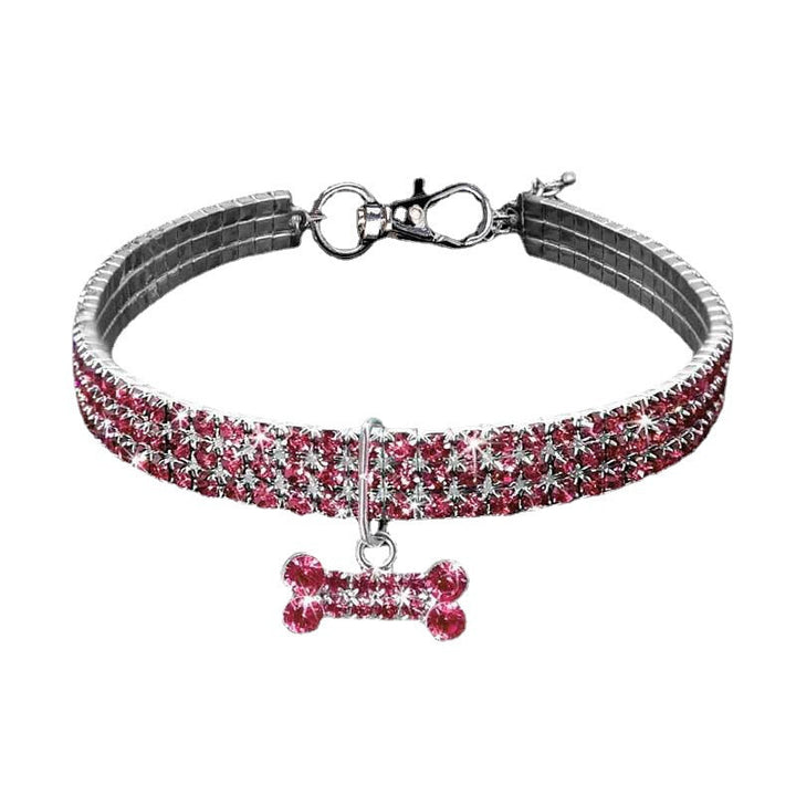 Luxuriöses Hundehalsband, rosa Strass, Knochenanhänger, verstellbar, modisches Haustierzubehör.
