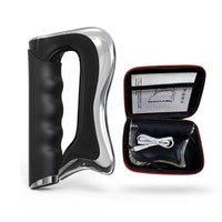 Schwarzer Massagepistolen-Griff mit Zubehörset in Tasche, ergonomisch, tragbar.