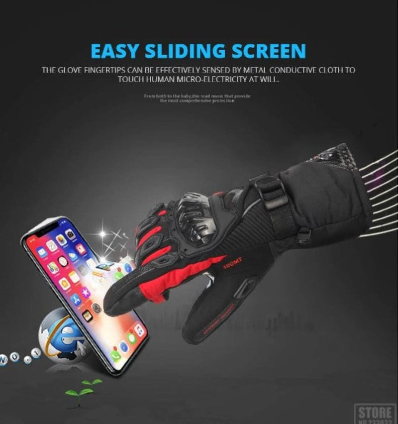 Schwarzer und roter Touchscreen-Handschuh, winddicht, für Smartphones geeignet.