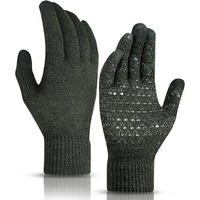 Dunkelgrüne Strickhandschuhe, rutschfest, Touchscreen-kompatibel, Winterbekleidung.