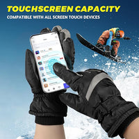 Schwarze Touchscreen-Handschuhe, kompatibel mit Smartphones, ideal für Wintersport.