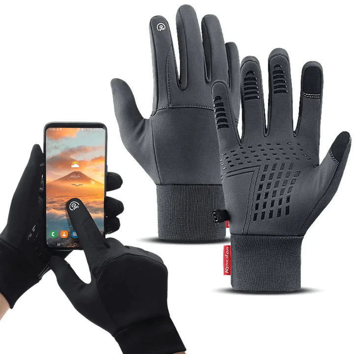 Schwarze Touchscreen-Handschuhe, rutschfest, winddicht, für Smartphones geeignet.