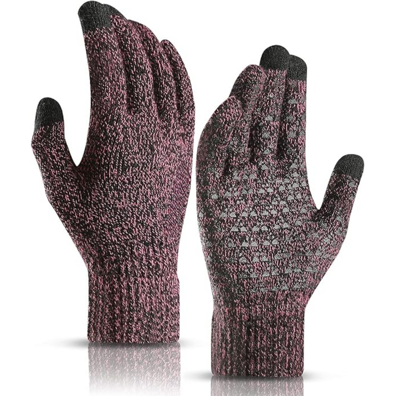 Warme Winterhandschuhe, gestrickt, lila-schwarz, Touchscreen-kompatibel, Damenmode.