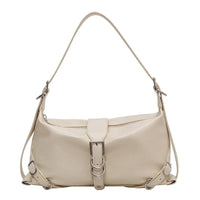 Beige Lederhandtasche mit Schnalle, modisches Accessoire für Damen, elegantes Design.