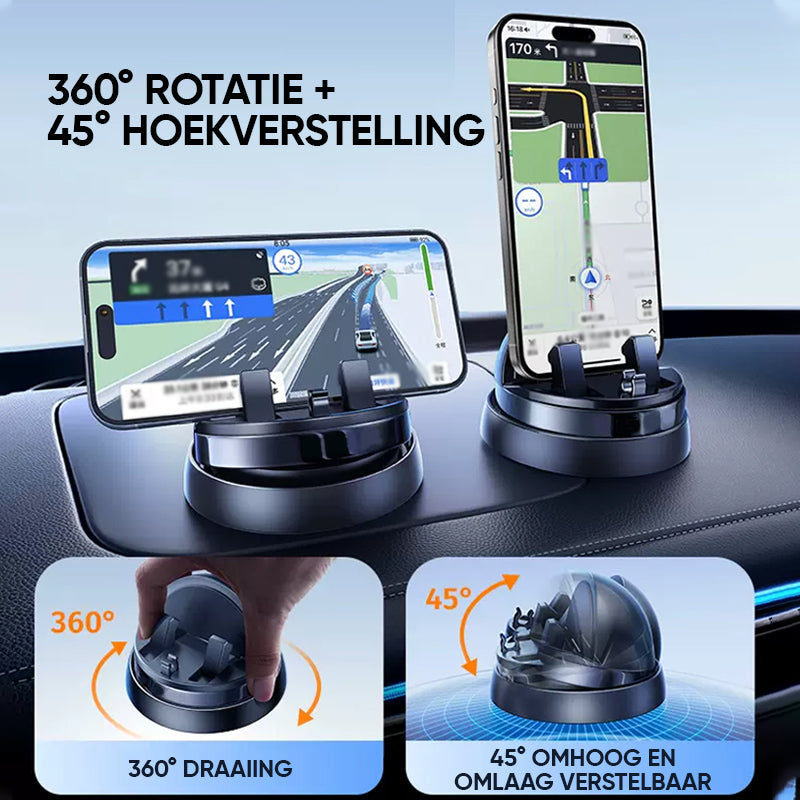 Smartphone-Halterung Auto, 360° drehbar, 45° neigbar, Schwarz, Navigationshilfe, Armaturenbrett.