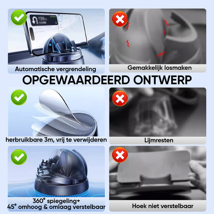 Opgerwaardeerd Autohouder, automatische vergrendeling, 360° drehbar, herbruikbaar, autotelefoonhouder