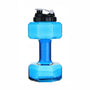 Blaue Hantel-Wasserflasche, Kunststoff, 2L, Fitness, Sport, Trinkflasche, mit Deckel.