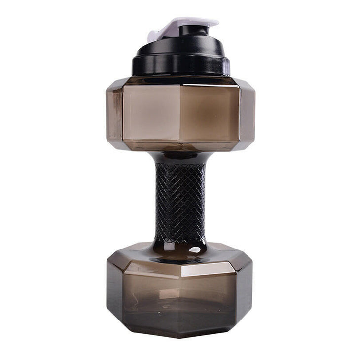 Schwarze Hantel-Wasserflasche, 2,2L, Kunststoff, Fitness, Sport, Trinkflasche.