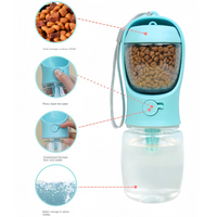 Tragbare Haustier-Wasserflasche mit Futterspender, blau, 330ml, für Hunde und Katzen.