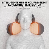 Intelligentes Nackenmassagegerät, graues Kissen, konstante Temperatur, Entspannung, Komfort.