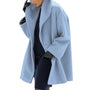 Damen Wollmantel blau, breite Kragen, modisch, elegant, Winterjacke, warme Oberbekleidung.
