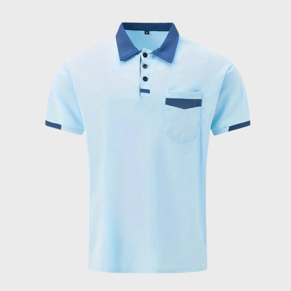 Herren Poloshirt hellblau, Kontrastkragen, Kurzarm, Baumwolle, modisch, Freizeitkleidung