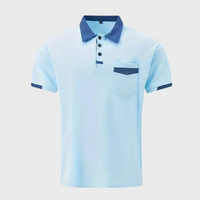 Herren Poloshirt hellblau, Kontrastkragen, Kurzarm, Baumwolle, modisch, Freizeitkleidung